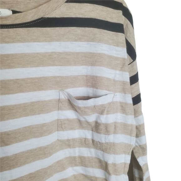 MADEWELL Womens Top‎ Small 100% Cotton Stripe Neutral Oatmeal 3/4 Pocket Cozy - Picture 6 of 8